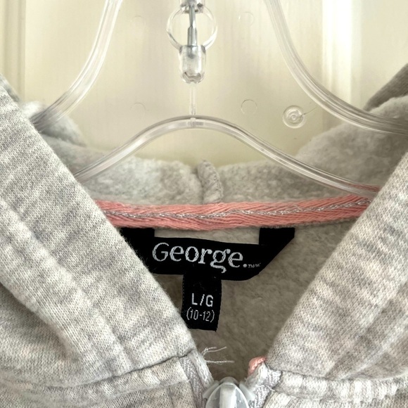 George Pink Heart Heather Grey Zip Up Hoodie Size Large (10-12) - Picture 4 of 15